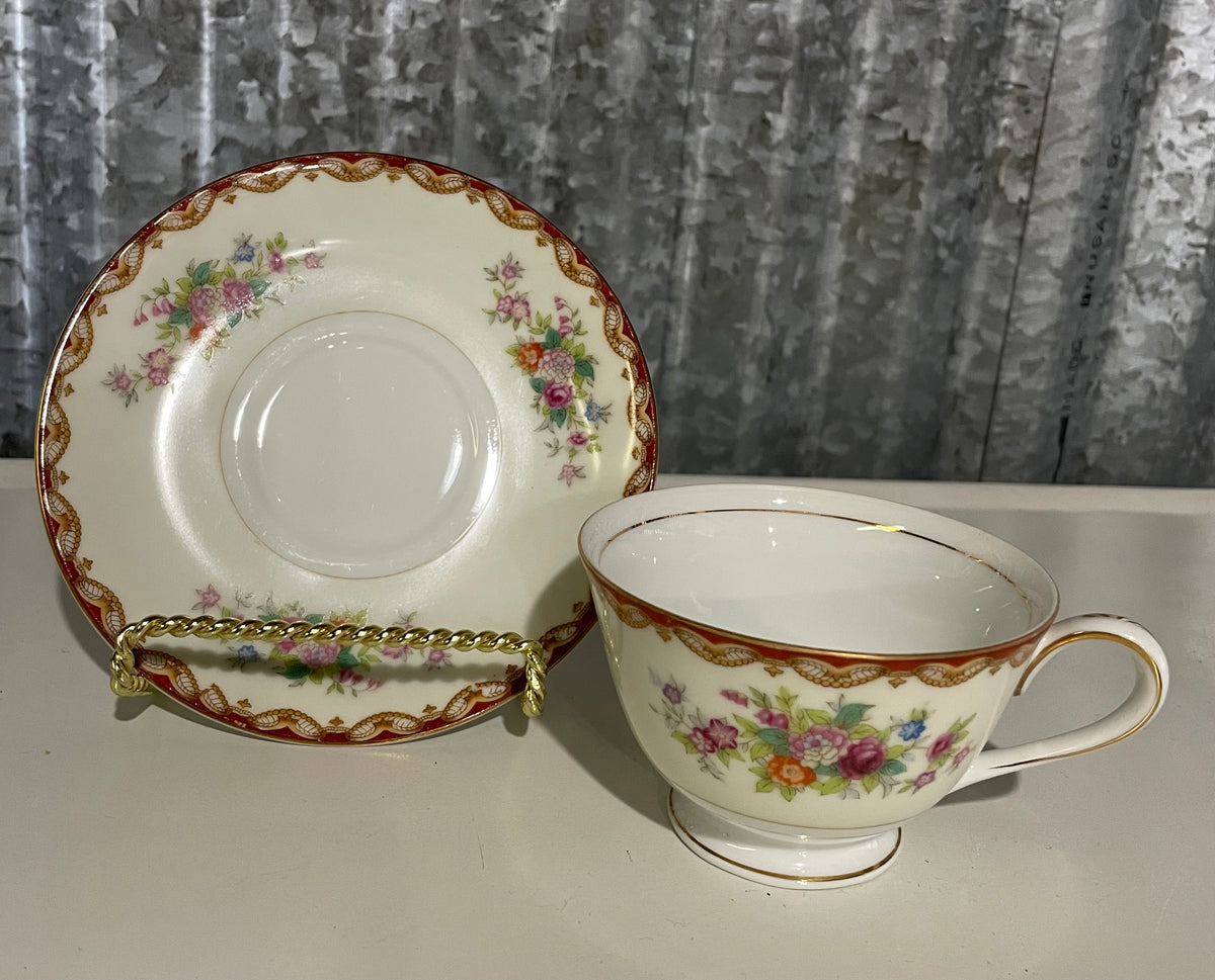 Vintage 1940s Diamond China ROSLYN Floral Pattern Set/8 Tea Cup