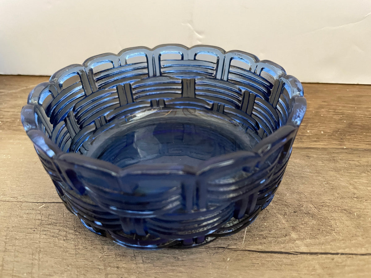 cobalt blue depression glass basket