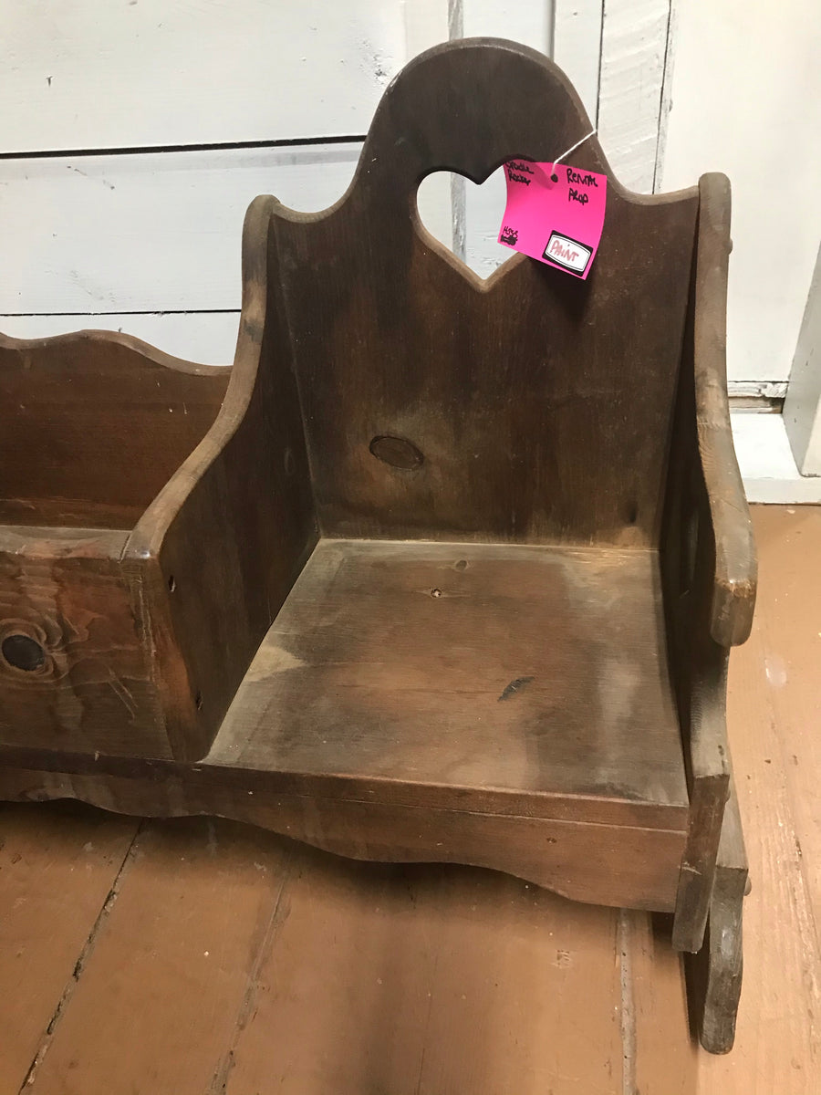 Vintage Handmade Wood Rocking Baby Doll Cradle Bassinet