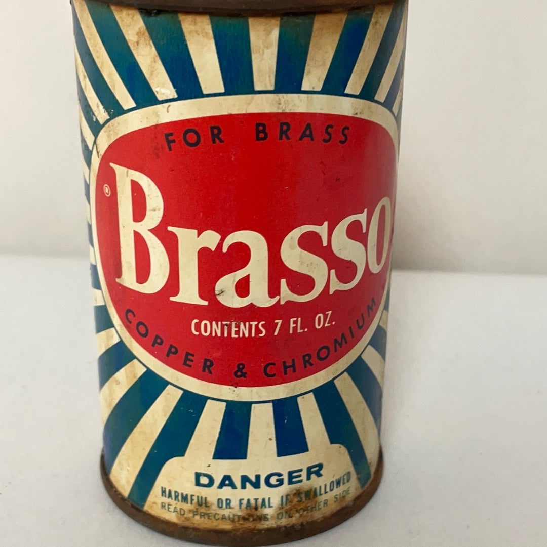 Vintage Round Brasso Can 20% Full, Late 60s Early 70s Metal Polish,  Lithographed Tin Advertising Collectible, Hardware Display Film Prop 