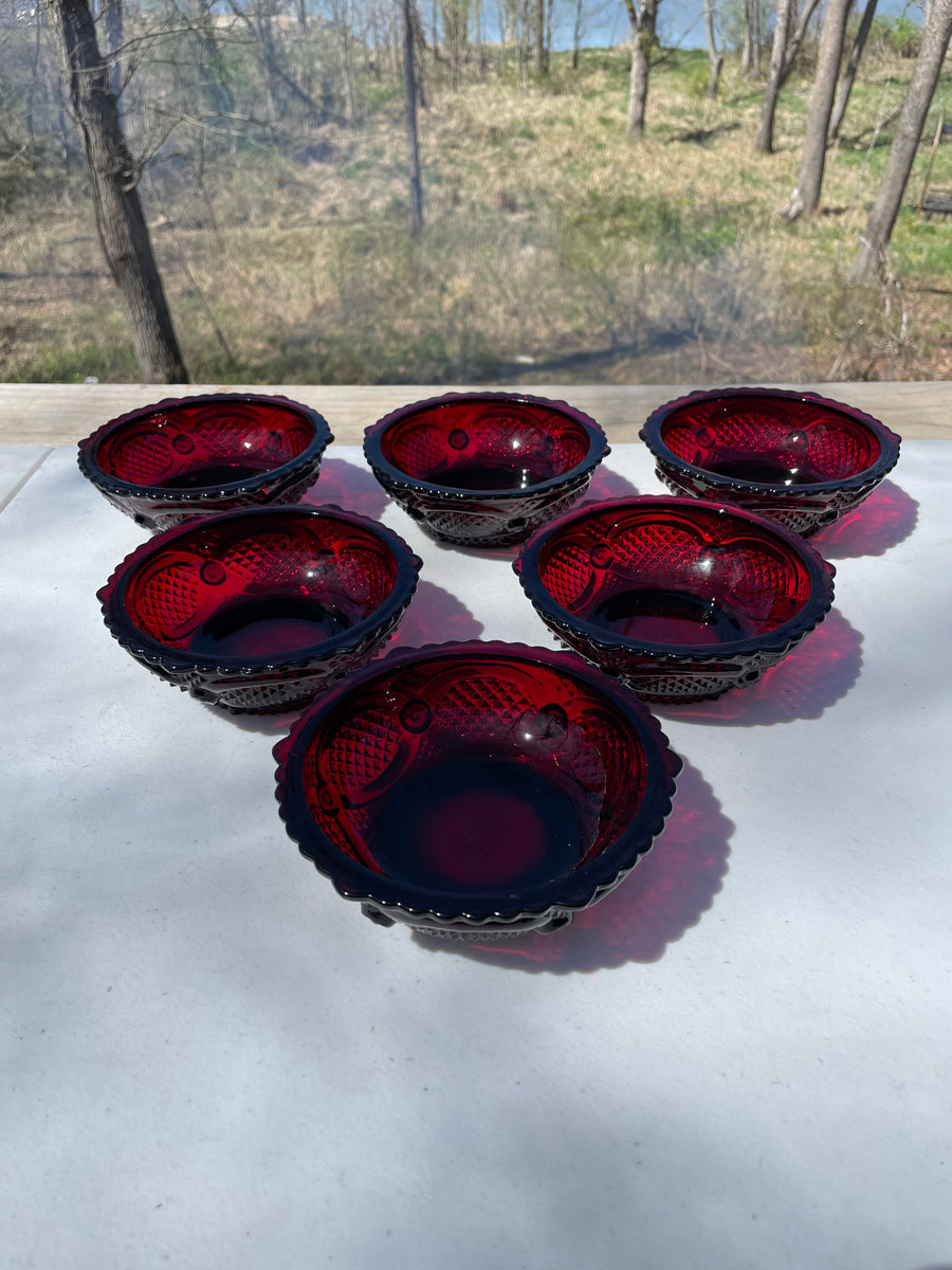 Vintage Small Ruby Red Glass Dessert Fruit Bowls - Set of 6