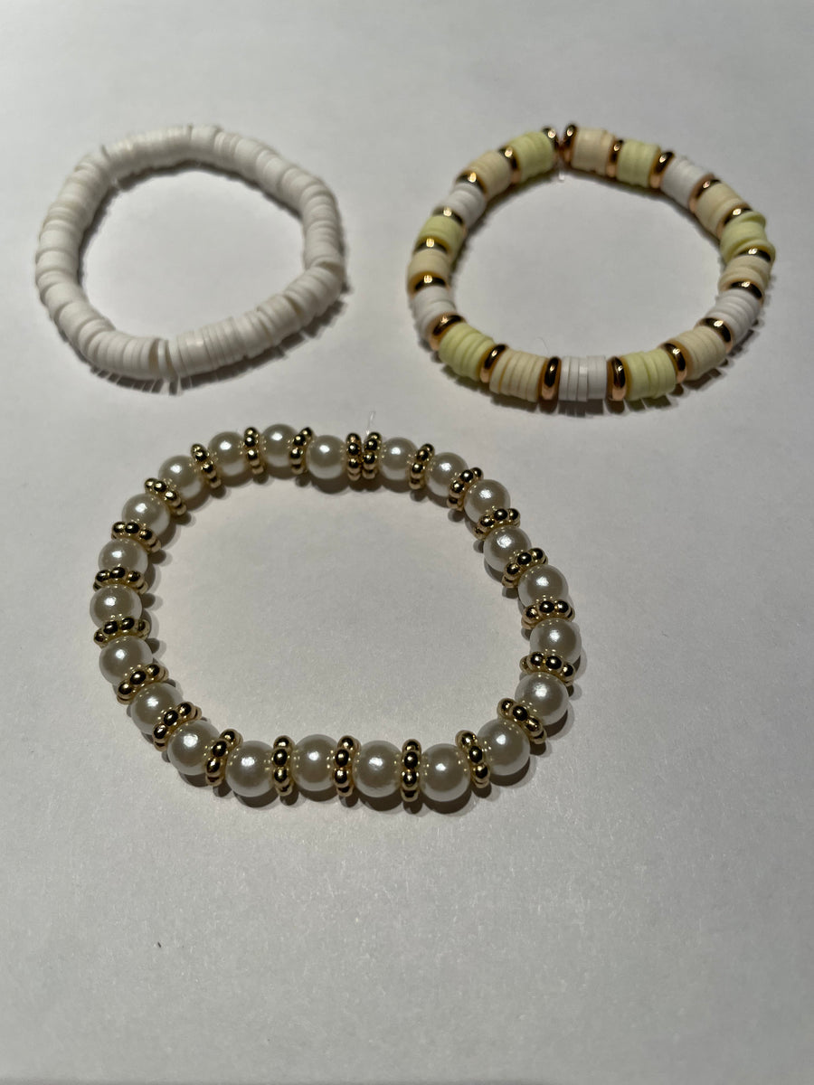 New Beaded Stretchy Clay Bead Set/3 Bracelets Handmade Kids Teens