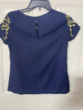 +* Women's Junior’s Small erGuo by Minty Short Sleeve Blouse Navy Blue with Gold Embroidered