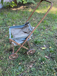 € Vintage Baby Doll Carriage Buggy Stroller Metal Frame Blue Canvas Folds Up for Storage