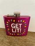 a** Hot Pink Holiday Lights GET LIT Pocket Flask Stainless Steel, 5 oz Christmas