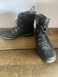 +* Womens/Juniors Black Ankle Lace Up Winter Boots Sz 6 UK Sz 4 Faux Lambswool by Global Win