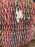 <€€ Woven Rattan 19” Gathering Basket Pink, Beige & Green Colors