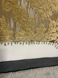 +* Square 16” Raised Velour Damask Design on Satiny Pillow Beige Zipper Closure Beaded Fringe