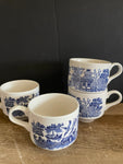 Vintage Blue and White Willow  Set/4 Stackable Coffee Cups Mugs Oriental Design England