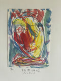 *^ Japanese Fukuoka Nobuo Original Art Expressionism Portrait Drawing Watercolor Signed 七 Seven