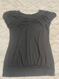 +* Womens Juniors Pretty Good Medium Black Top with Lace Bodice Banded Hem Short Sleeves