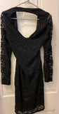 Womens Juniors MARINA Black Size 8 Long Sleeve V-Neck Open Back Lace Dress Mid Length Party