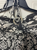 +^ Women’s Juniors Large Derek Heart Maxi Halter Dress Faded Black with White Damask Design