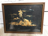 + Vintage Chinoiserie Asian MCM 3D Art Bamboo On Black Canvas Wood Frame Tropical Island