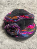 +* Womens/Juniors Black Felt Cloche Bucket Winter Hat Trimmed in Bright Colored Yarn One Size