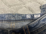 +* Women’s Junior’s Miss Me Jeans 29” Waist Slightly Distressed Embroidered & Beaded Pockets Boot Cut