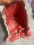 +^ Medium/Large Old-Fashion Pioneer Prairie Bonnet Style Sun Hat Blue Flowers on Red with White Trim