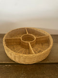 +* Round Basket Tray Woven Wood with Divided Sections