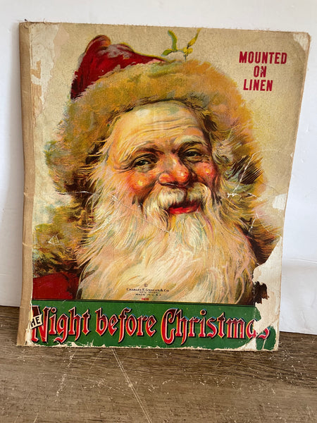 + Vintage NIGHT BEFORE CHRISTMAS Storybook Mounted on Linen Charles E. Graem