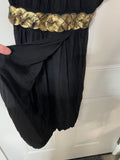+* Y2K Junior’s Medium Black  Short Dress With Sewn in Gold Belt Scoop Neck Wrap Skirt