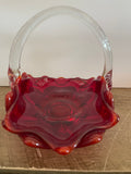 a** [glow?] €*~ Vintage Ruby Red Depression Glass Candy Dish Basket Cadmium Glow