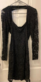 Womens Juniors MARINA Black Size 8 Long Sleeve V-Neck Open Back Lace Dress Mid Length Party