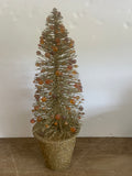 Vintage Metal Christmas Tree Gold Bronze Glitter Base, Gold & Brown Jewels 17” H Decor
