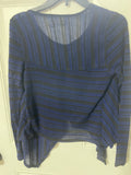 +^ Womens/Juniors Small Lightweight Black & Blue Stripe Sweater by Daytrip Vneck Asymmetric Hem