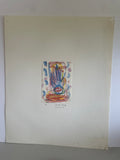 *^ Japanese Fukuoka Nobuo Original Art Expressionism Portrait Drawing Watercolor Signed 三 Three