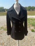 +^ Womens Juniors London Fog Sz Small Black Wool Pea Coat Peacoat Jacket Double Breast