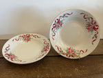<€€ Dynasty CHRISTMAS SPIRIT Fine China Set/2 8” Salad/Soup/Dessert Bowls Ribbons & Poinsettia