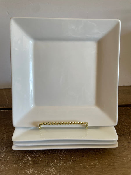 <€€ FOOD NETWORK Restaurant Ware White Square Dinner Plates Set/4 11”