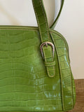 Green Faux Leather Alligator Shoulder Purse Bag Belt Strap Medium Size w/ Notebook & Key Chain