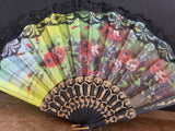 + Lace & Fabric Floral Hand Fan 16” W x 9” Opened