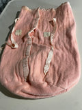 € Vintage Pink Flannel  Baby Bunting Sack Satin Trim & Ties Hook/Button Closure Winter