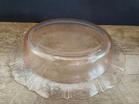 a** Vintage Peach Round Depression Glass Serving Bowl Etched 11”x 8”