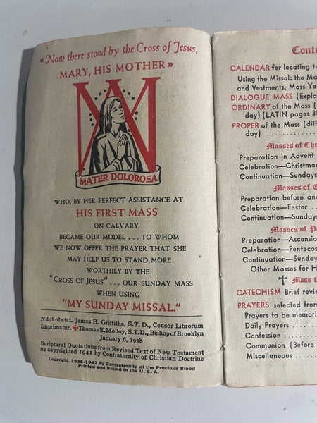 Vintage My Sunday Missal Father Stedman Latin English 1942 Pocket Size Worn Leather