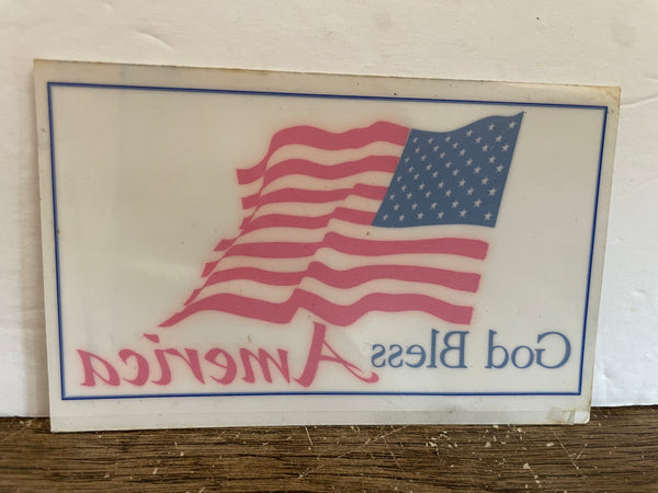 + Vintage UNUSED GOD BLESS AMERICA FLAG Window Decal Sticker Americana