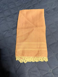 +* Vintage Light Pink Linen Tea Towel with Crocheted Hem Made in Ireland