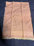 +* Vintage Light Pink Linen Tea Towel with Crocheted Hem Made in Ireland