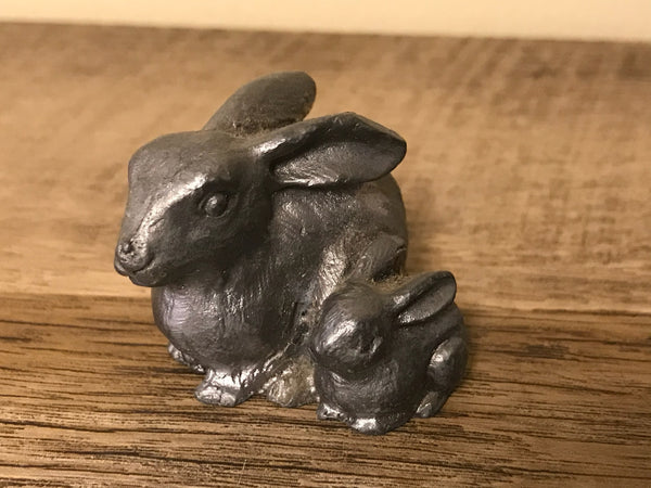 <€€* Vintage RB Michael Ricker Bartlett Pewter Pair Bunny Rabbits Figurine Paperweight Noah's Ark