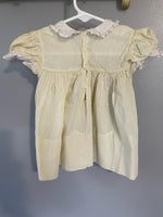 Vintage Infant Baby Girl Light Yellow Dress Lace Trimmed Collar, Sleeves & Bodice