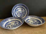 * Vintage Set/3 Blue & White Willow Churchill 6” Salad Dessert Fruit Bowl Oriental Design