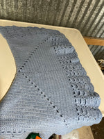 a* Vintage Light Blue Crocheted Afghan Blanket Lap Rug 34” W x 40” L Medium Weight