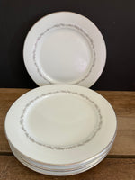 Vintage Noritake Crestmont 6013 China Set/6 10.5” Dinner Plates Gray Platinum Rim