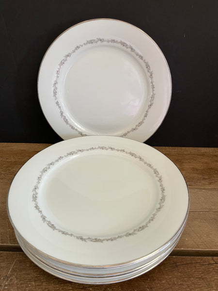 Vintage Noritake Crestmont 6013 China Set/6 10.5” Dinner Plates Gray Platinum Rim