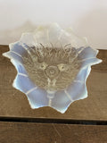 a** [glow?] €*~ Vintage Iridescent Depression Glass Candy Dish Pressed & Etched Glow Footed