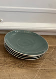 Flintridge China, California Deep Teal Green w/ Platinum Silver Set/6 Tea Cups & Saucers