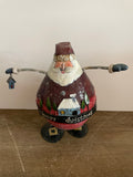 a** Metal Tin Wiggling Jolly Santa on Springs Decor Whimsical Holiday Christmas