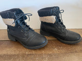 Womens/Juniors Black Ankle Lace Up WINTER BOOTS Sz 6 UK Sz 4 Faux Lambswool